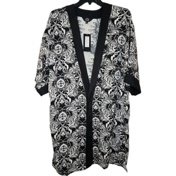 Slim Factor Stylized Floral Placement Print 3/4 Sleeve Kimono Size 3X Cardigan - Picture 2 of 10